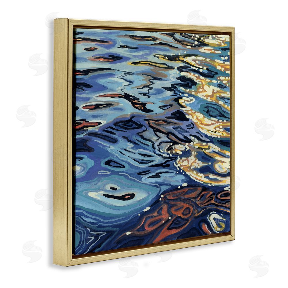 Kate Jarvik Birch Sunrise on Rippling Water Gold Floating Framed Canvas Wall Art Print