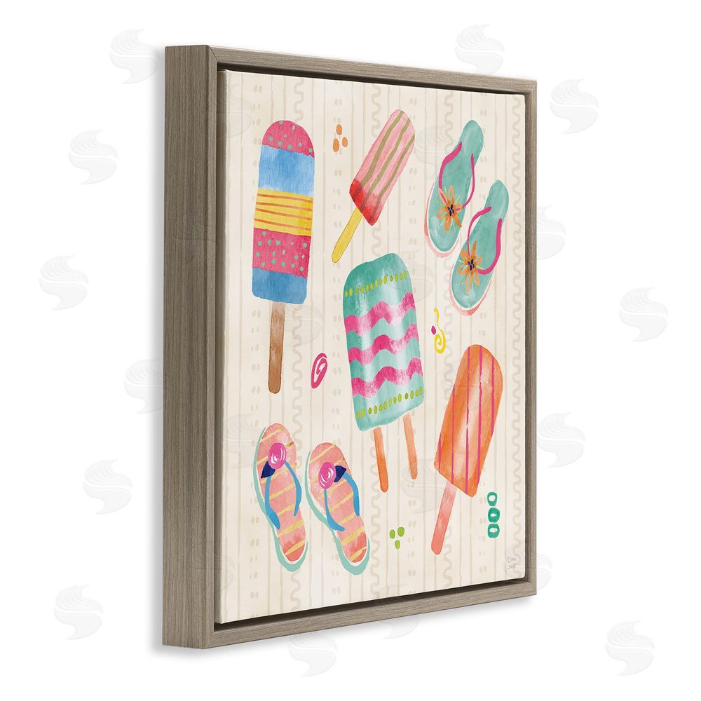 Dina June Summer Popsicles & Sandals Brown Floating Framed Canvas Wall Art Print