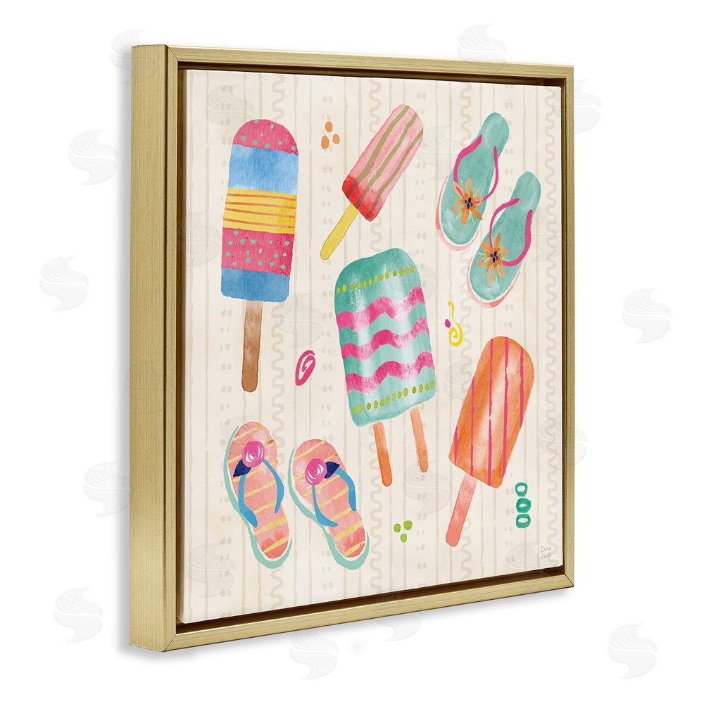 Dina June Summer Popsicles & Sandals Gold Floating Framed Canvas Wall Art Print
