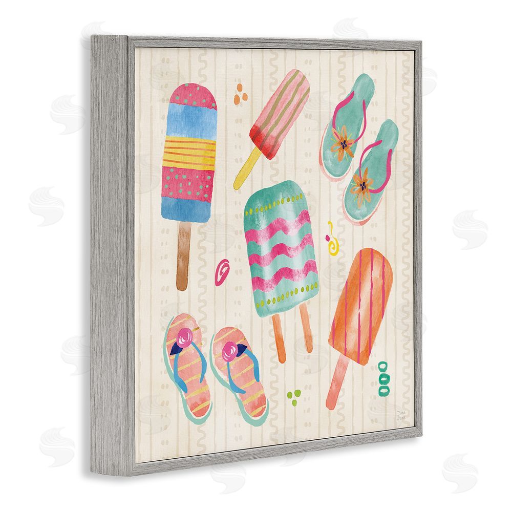 Dina June Summer Popsicles & Sandals Gray Framed Giclee Wall Art Print