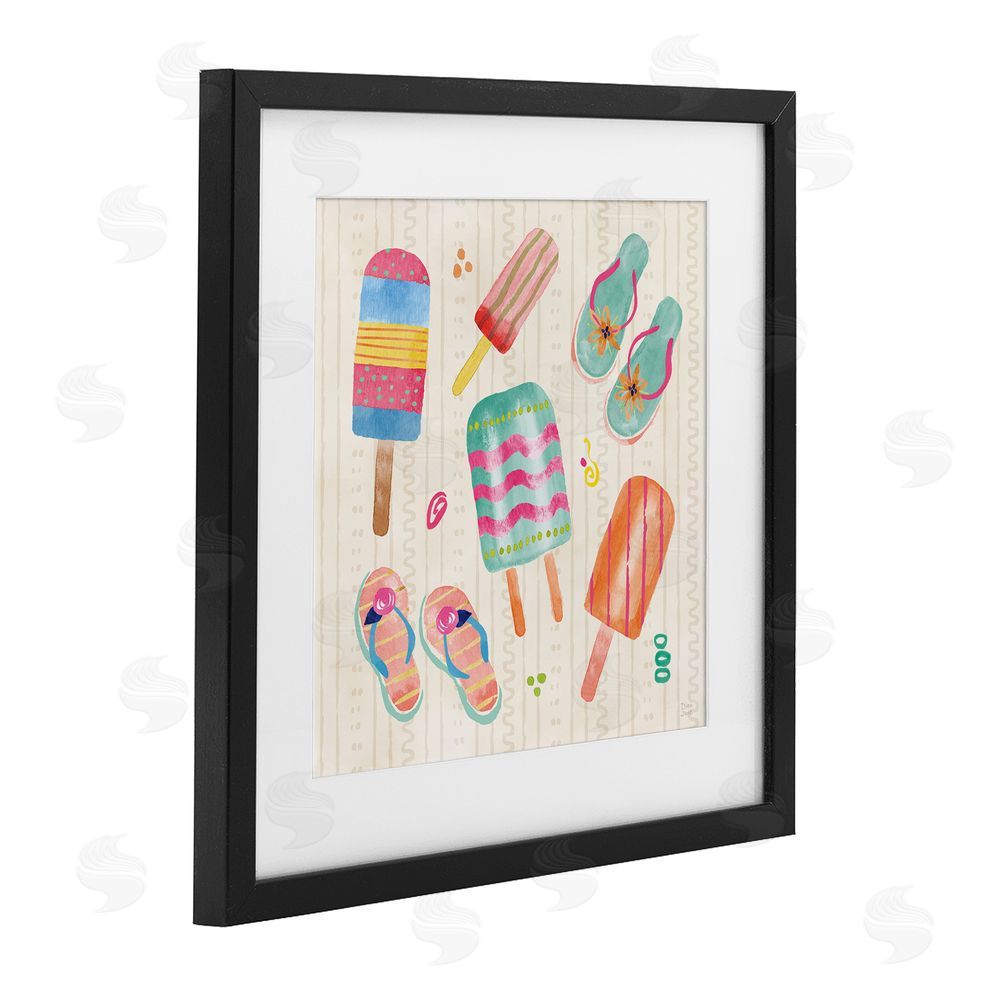 Dina June Summer Popsicles & Sandals Black Framed Print Under Glass with White Mat Wall Art