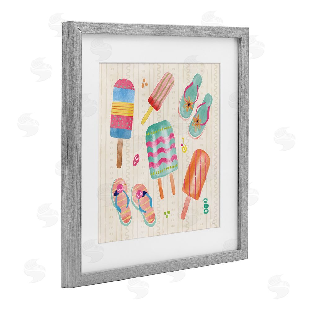 Dina June Summer Popsicles & Sandals Gray Framed Print Under Glass with White Mat Wall Art