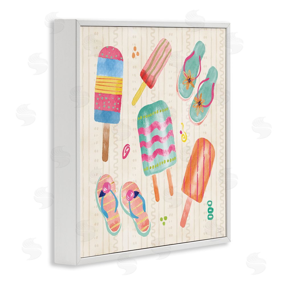 Dina June Summer Popsicles & Sandals White Framed Giclee Wall Art Print