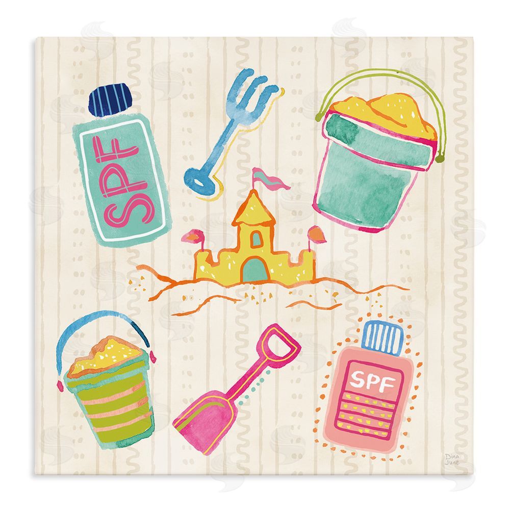 Dina June Fun In The Sun Beach Pails Stretched Canvas Wall Art