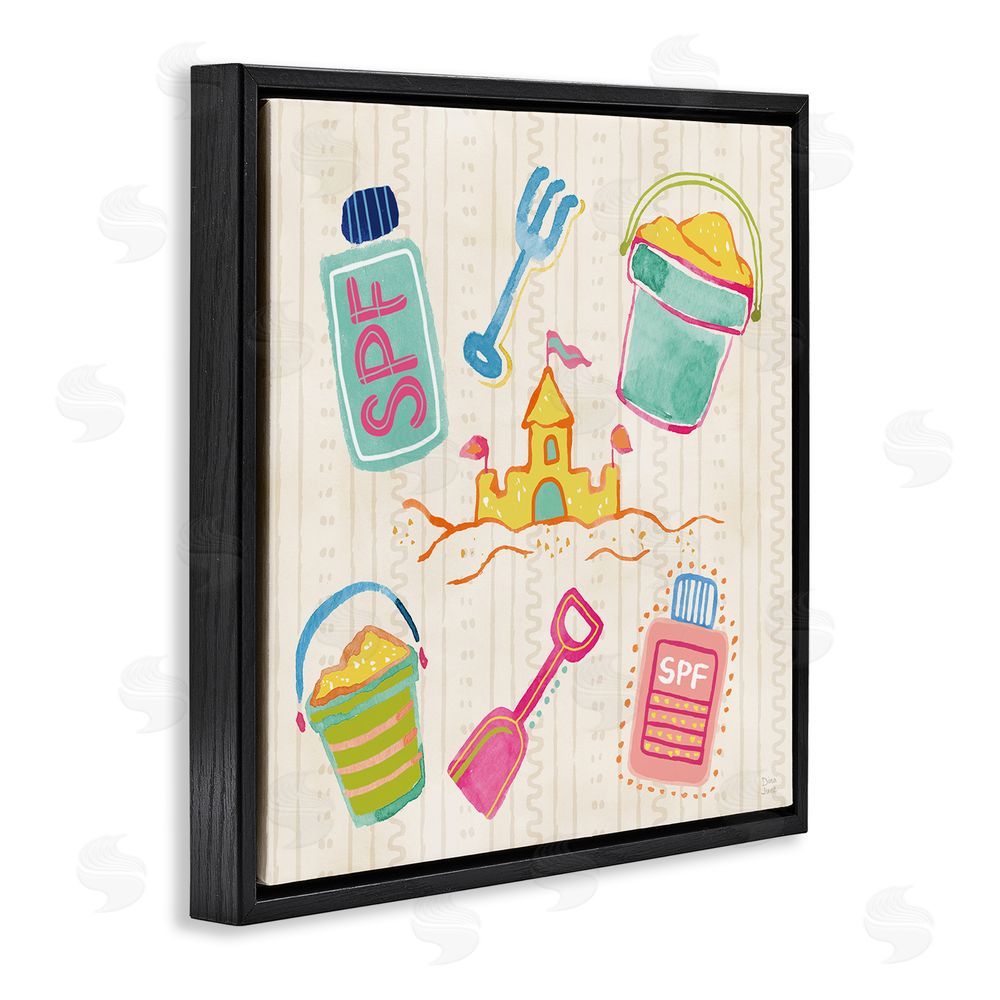 Dina June Fun In The Sun Beach Pails Black Floating Framed Canvas Wall Art