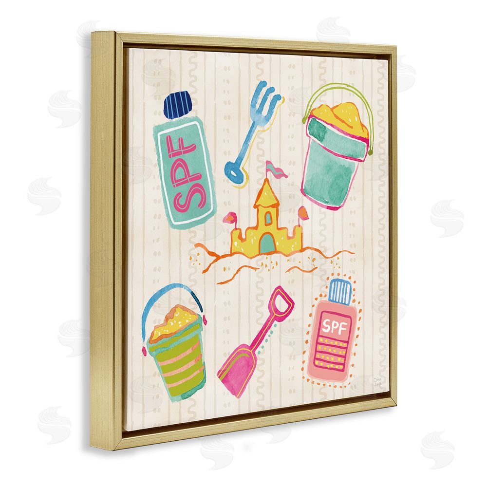 Dina June Fun In The Sun Beach Pails Gold Floating Framed Canvas Wall Art