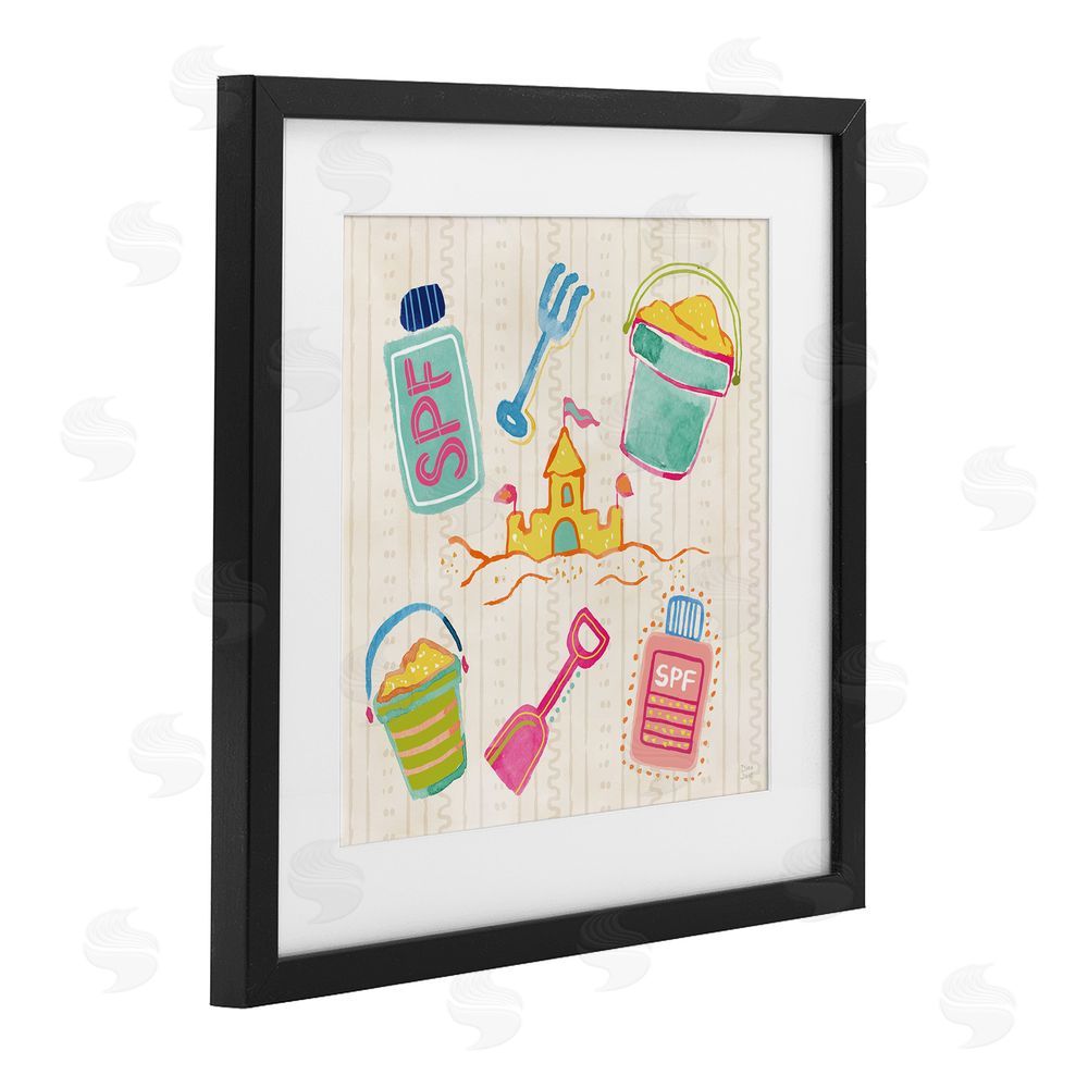 Dina June Fun In The Sun Beach Pails Black Framed Print Under Glass Wall Art