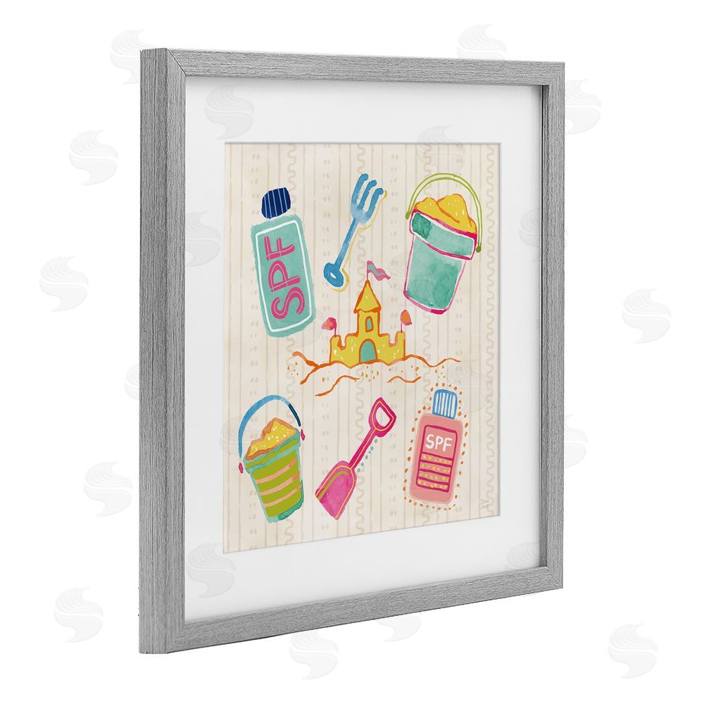 Dina June Fun In The Sun Beach Pails Gray Framed Print Under Glass Wall Art