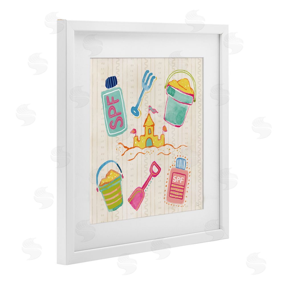 Dina June Fun In The Sun Beach Pails White Framed Print Under Glass Wall Art