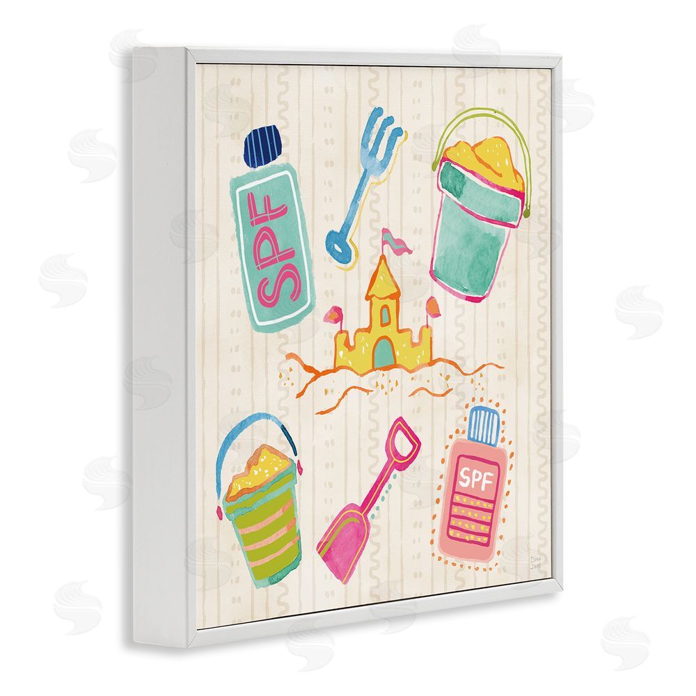 Dina June Fun In The Sun Beach Pails White Framed Giclee Wall Art
