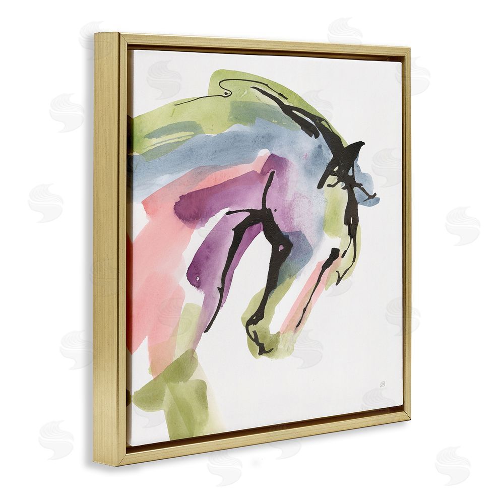Chris Paschke Brushstroke Horse in Motion Gold Floating Frame Stretched Canvas Wall Art Print