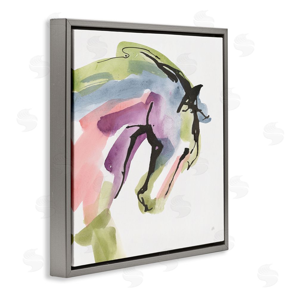Chris Paschke Brushstroke Horse in Motion Gray Floating Frame Stretched Canvas Wall Art Print
