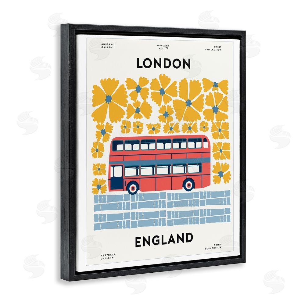 Wild Apple Groovy London Bus Black Floating Frame Canvas Wall Art Print