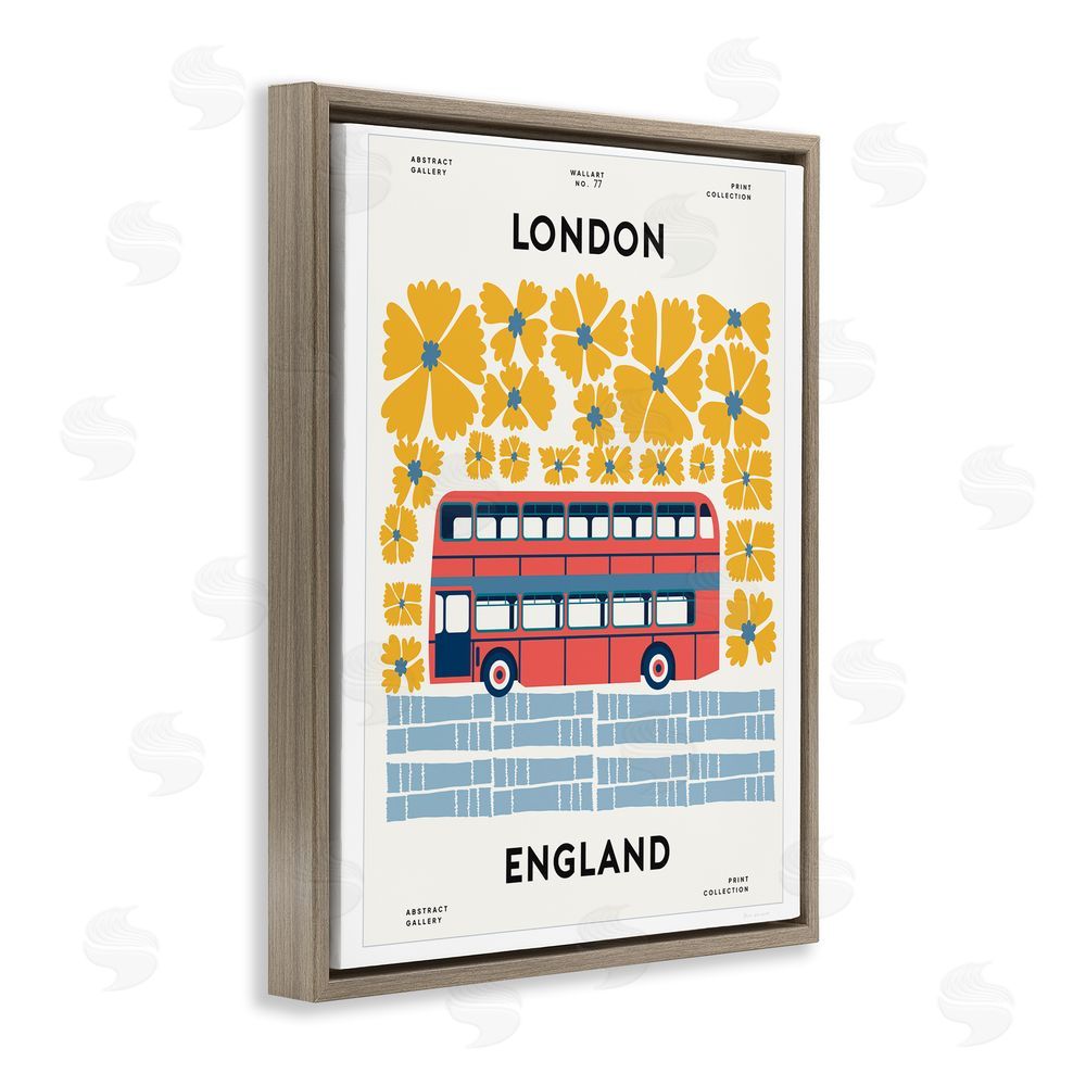 Wild Apple Groovy London Bus Brown Floating Frame Canvas Wall Art Print