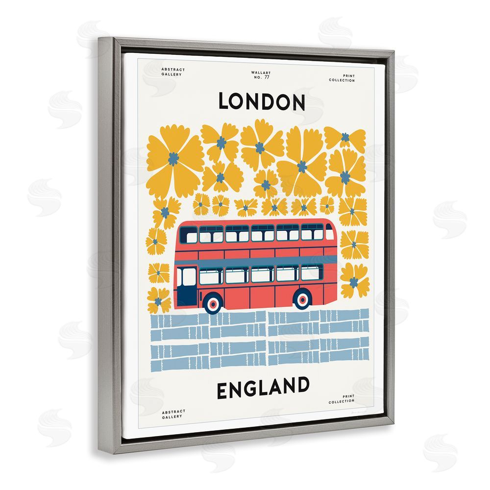 Wild Apple Groovy London Bus Gray Floating Frame Canvas Wall Art Print