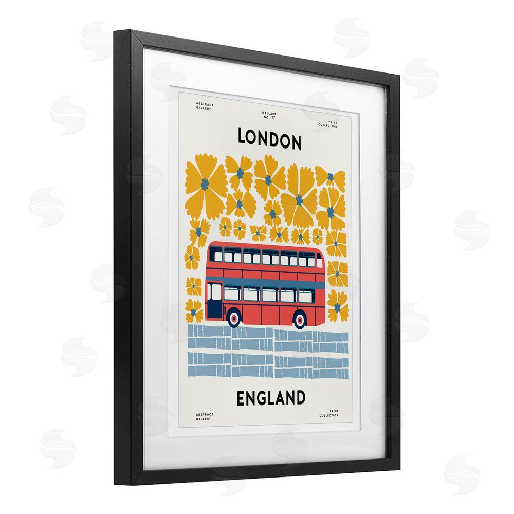 Wild Apple Groovy London Bus Black Framed Print Under Glass Wall Art