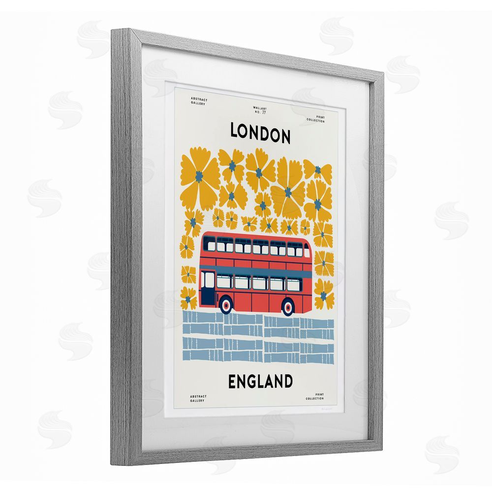 Wild Apple Groovy London Bus Gray Framed Print Under Glass Wall Art