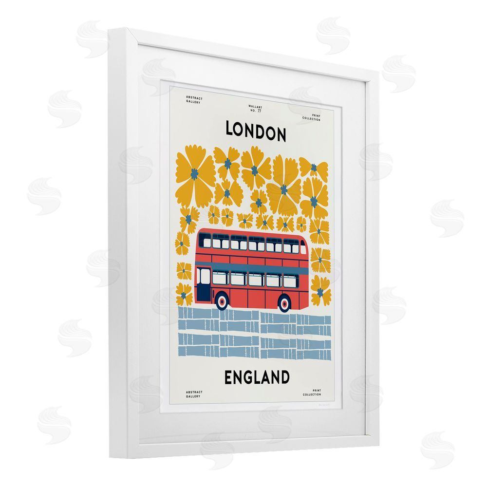 Wild Apple Groovy London Bus White Framed Print Under Glass Wall Art