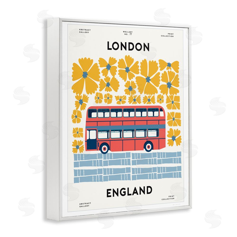 Wild Apple Groovy London Bus White Framed Giclee Wall Art Print