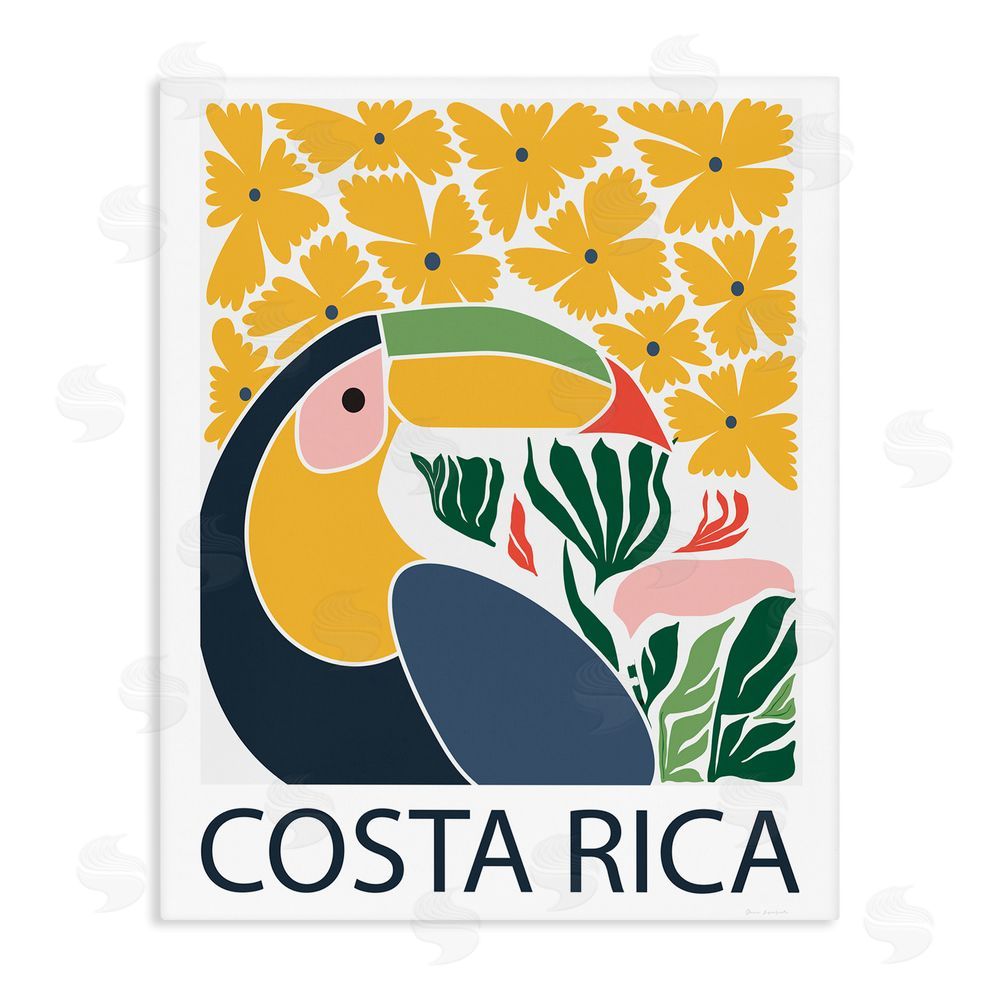 Omar Escalante Tropical Toucan & Flowers Stretched Canvas Wall Art Print