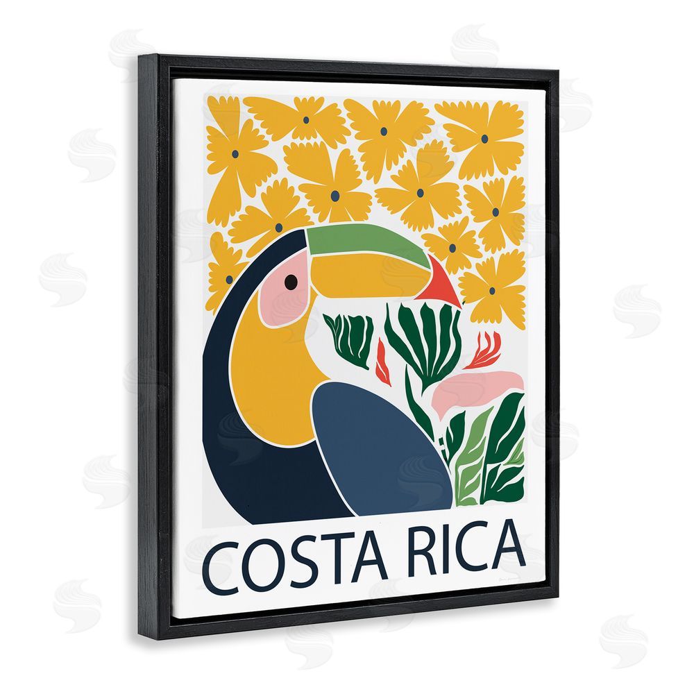 Omar Escalante Tropical Toucan & Flowers Black Floating Frame Canvas Wall Art Print