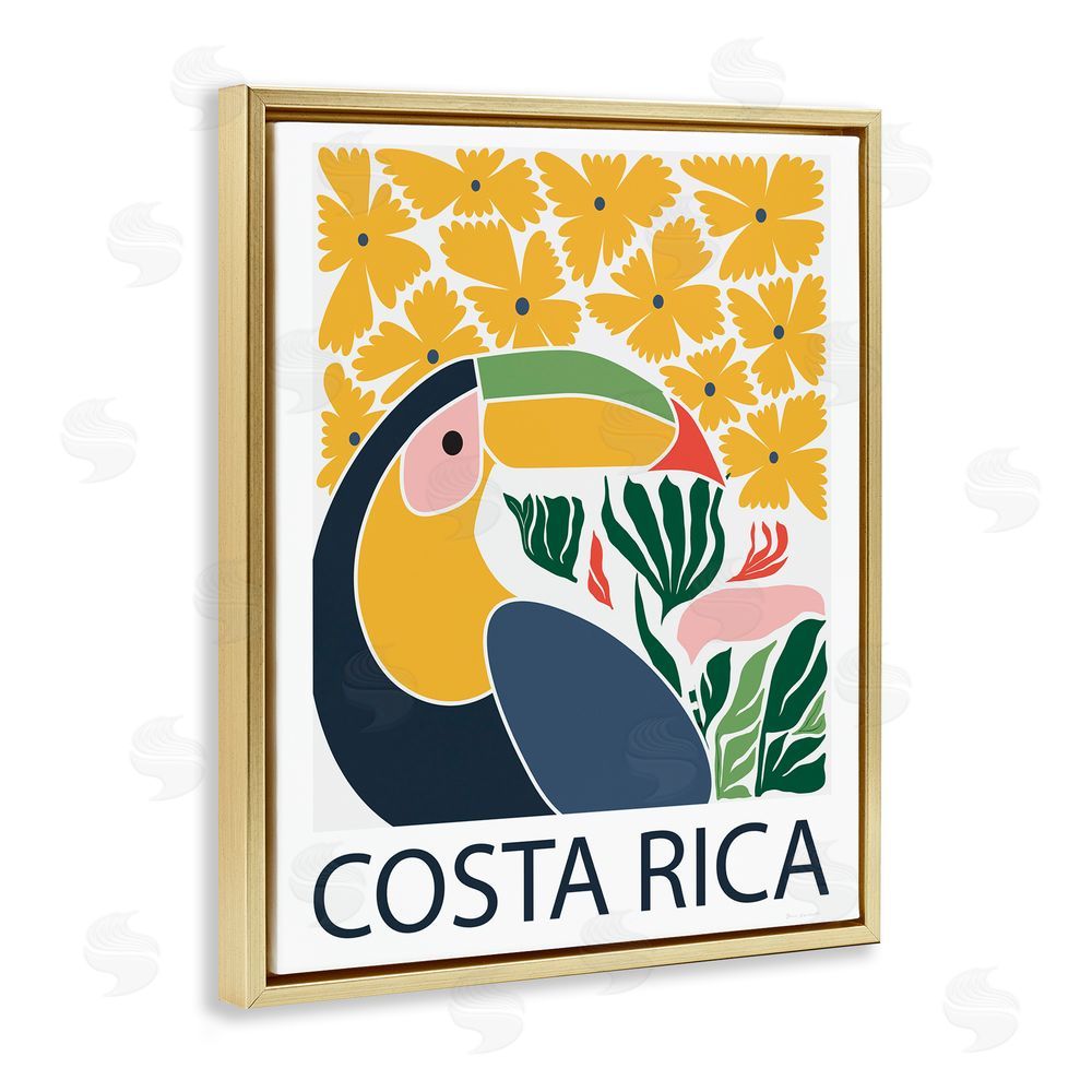 Omar Escalante Tropical Toucan & Flowers Gold Floating Frame Canvas Wall Art Print