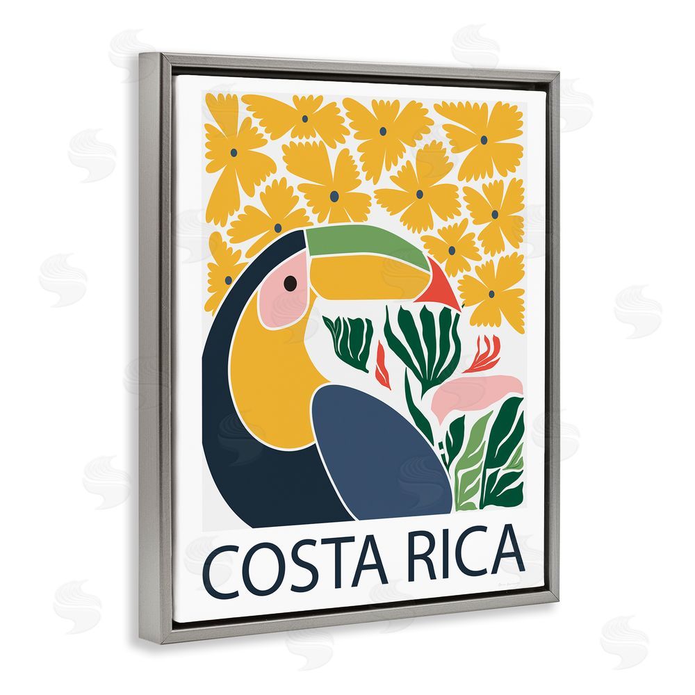 Omar Escalante Tropical Toucan & Flowers Gray Floating Frame Canvas Wall Art Print