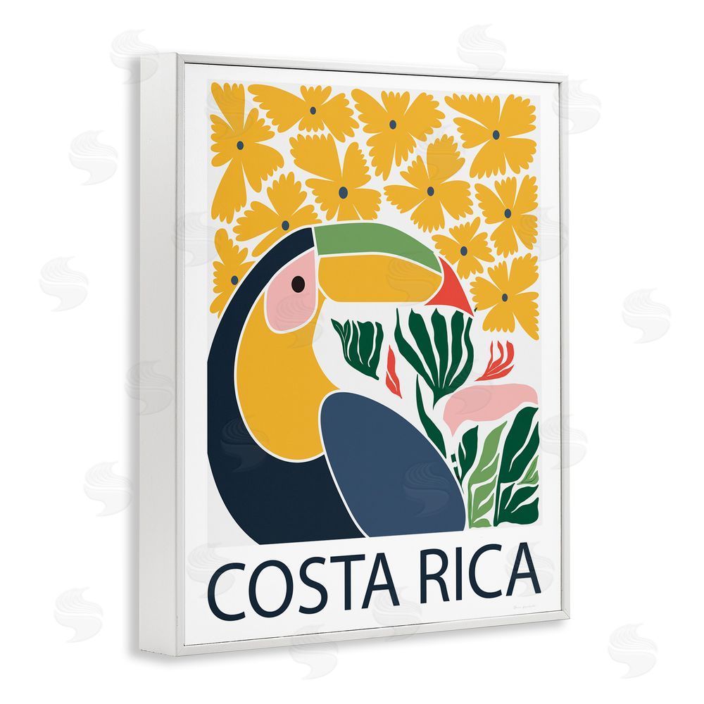 Omar Escalante Tropical Toucan & Flowers White Framed Giclee Wall Art Print