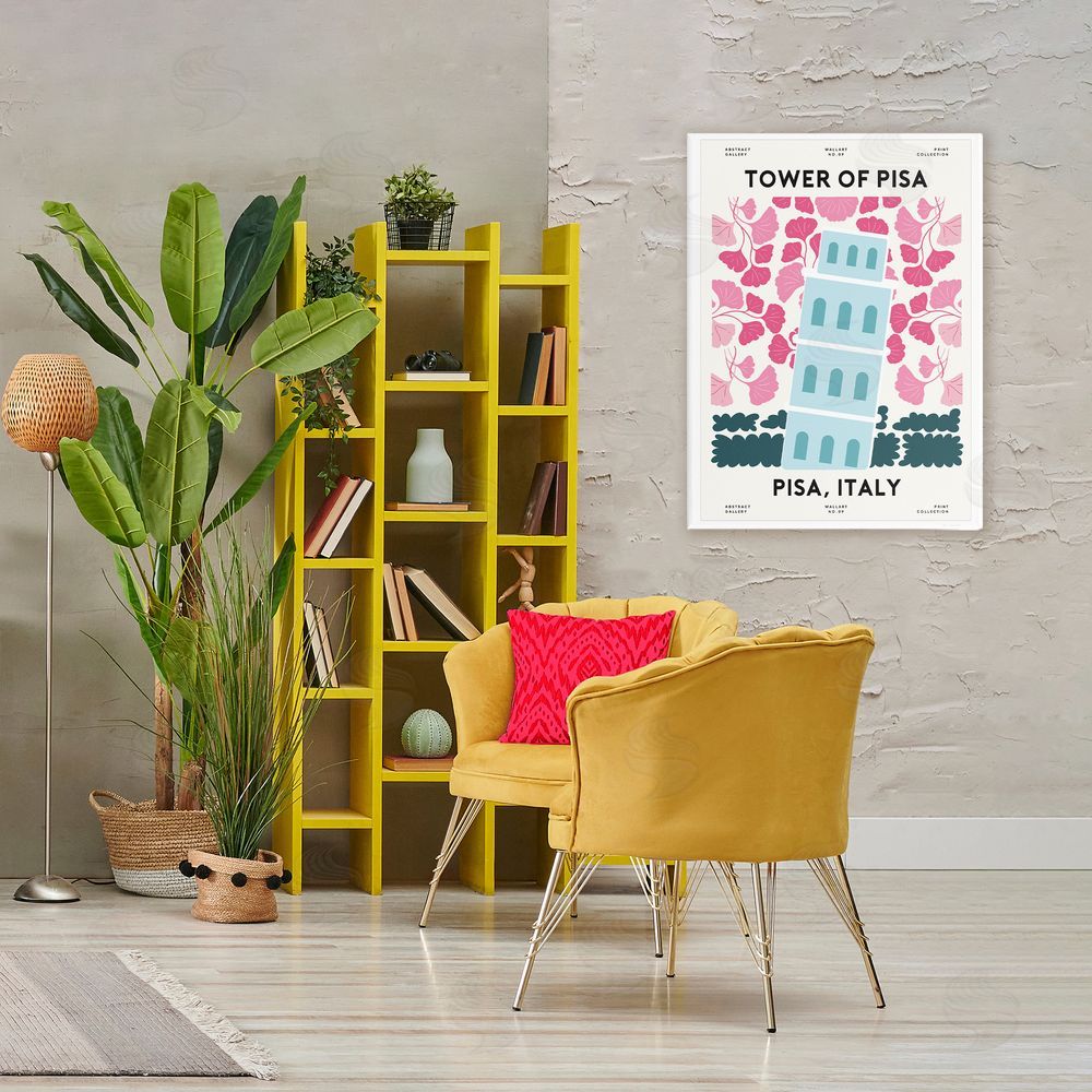 Omar Escalante Pastel Groovy Tower of Pisa Stretched Canvas Wall Art in Room