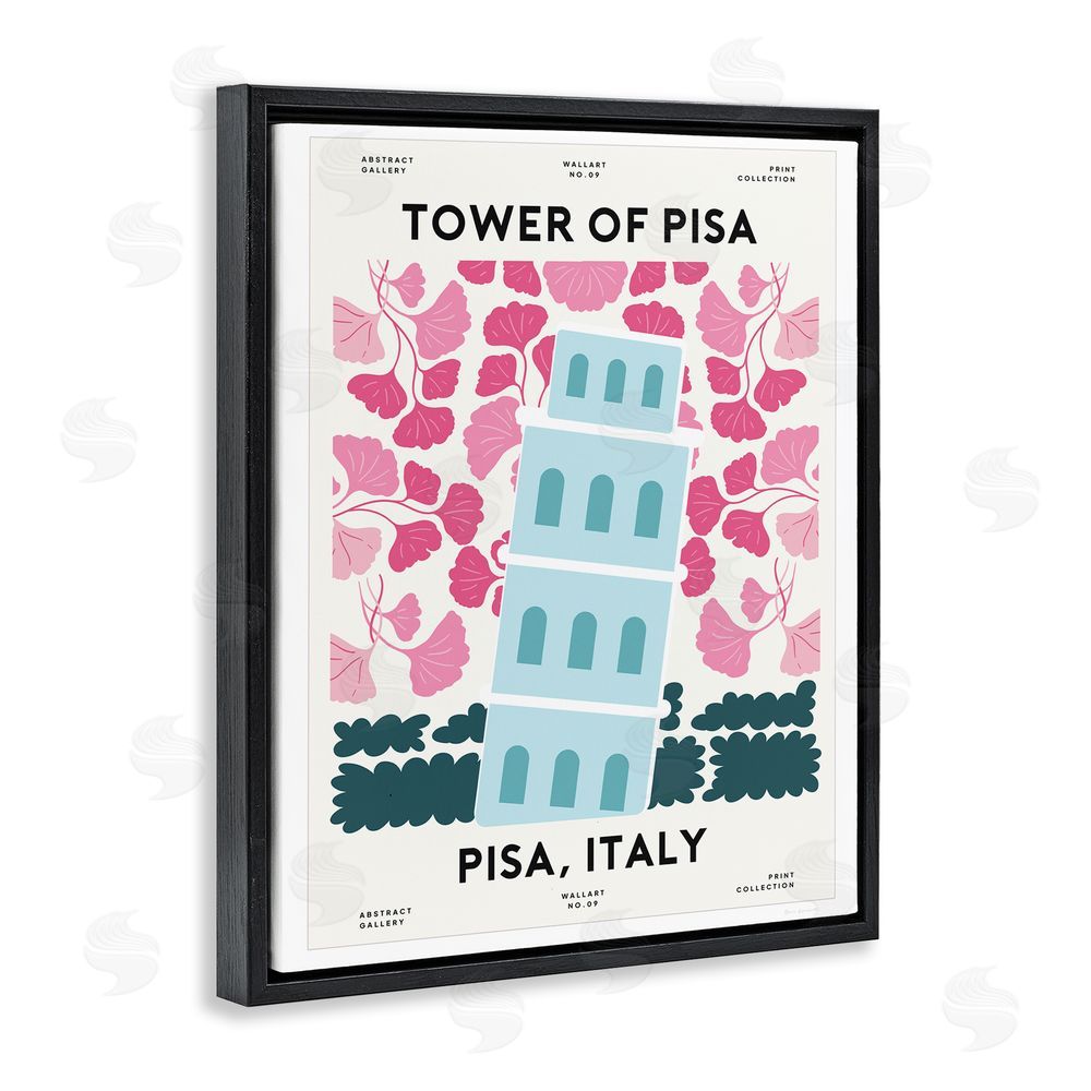 Omar Escalante Pastel Groovy Tower of Pisa Black Floating Frame Canvas Wall Art Print