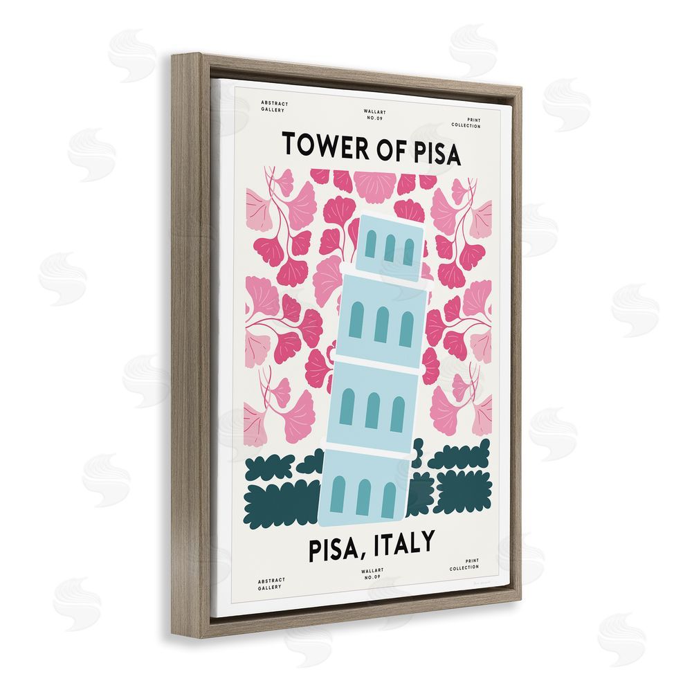 Omar Escalante Pastel Groovy Tower of Pisa Brown Floating Frame Canvas Wall Art Print