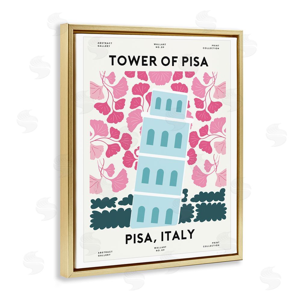 Omar Escalante Pastel Groovy Tower of Pisa Gold Floating Frame Canvas Wall Art Print
