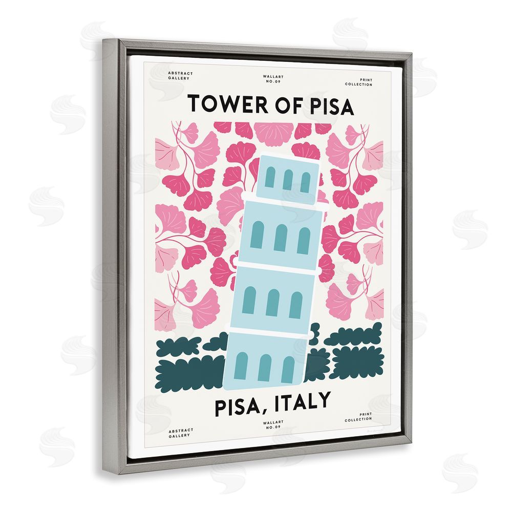 Omar Escalante Pastel Groovy Tower of Pisa Gray Floating Frame Canvas Wall Art Print