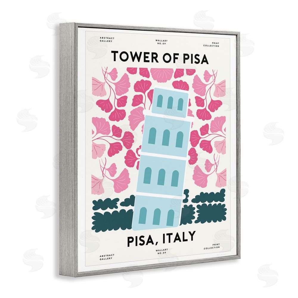 Omar Escalante Pastel Groovy Tower of Pisa Gray Framed Giclee Wall Art Print