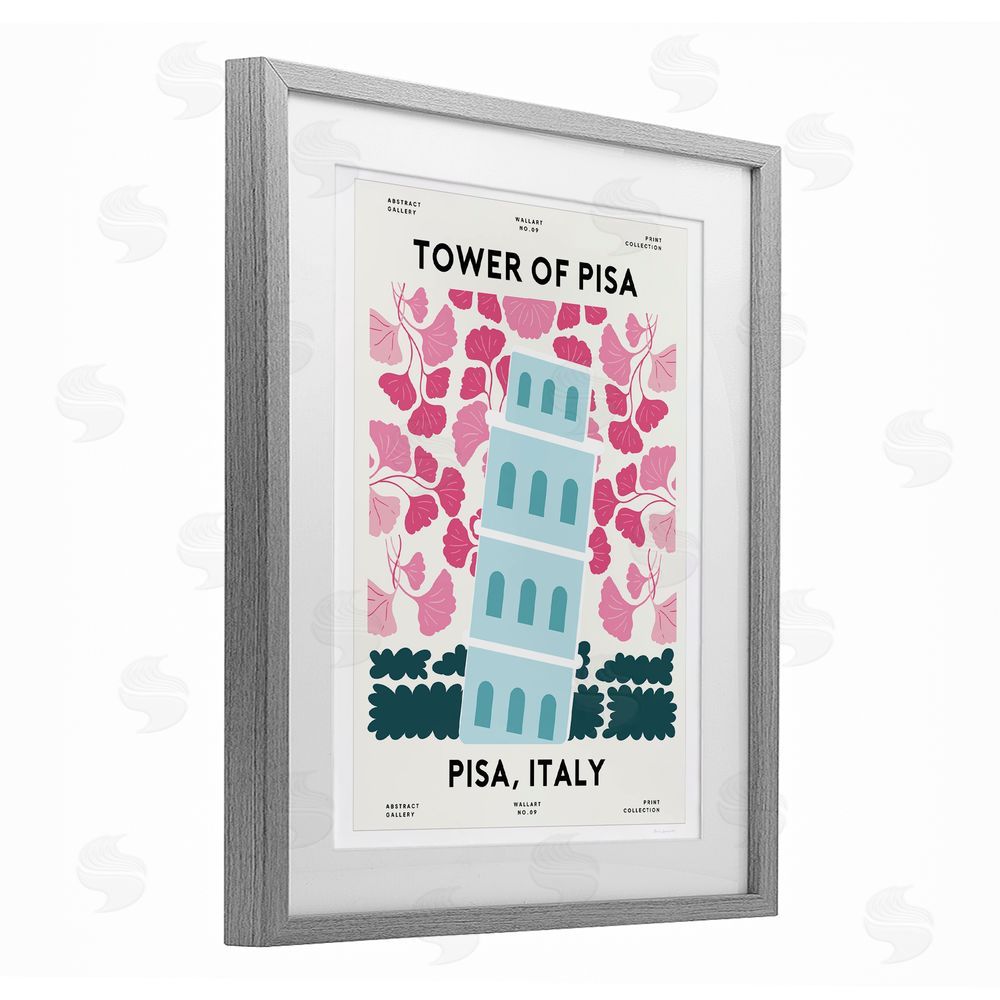 Omar Escalante Pastel Groovy Tower of Pisa Gray Framed Print Under Glass Wall Art