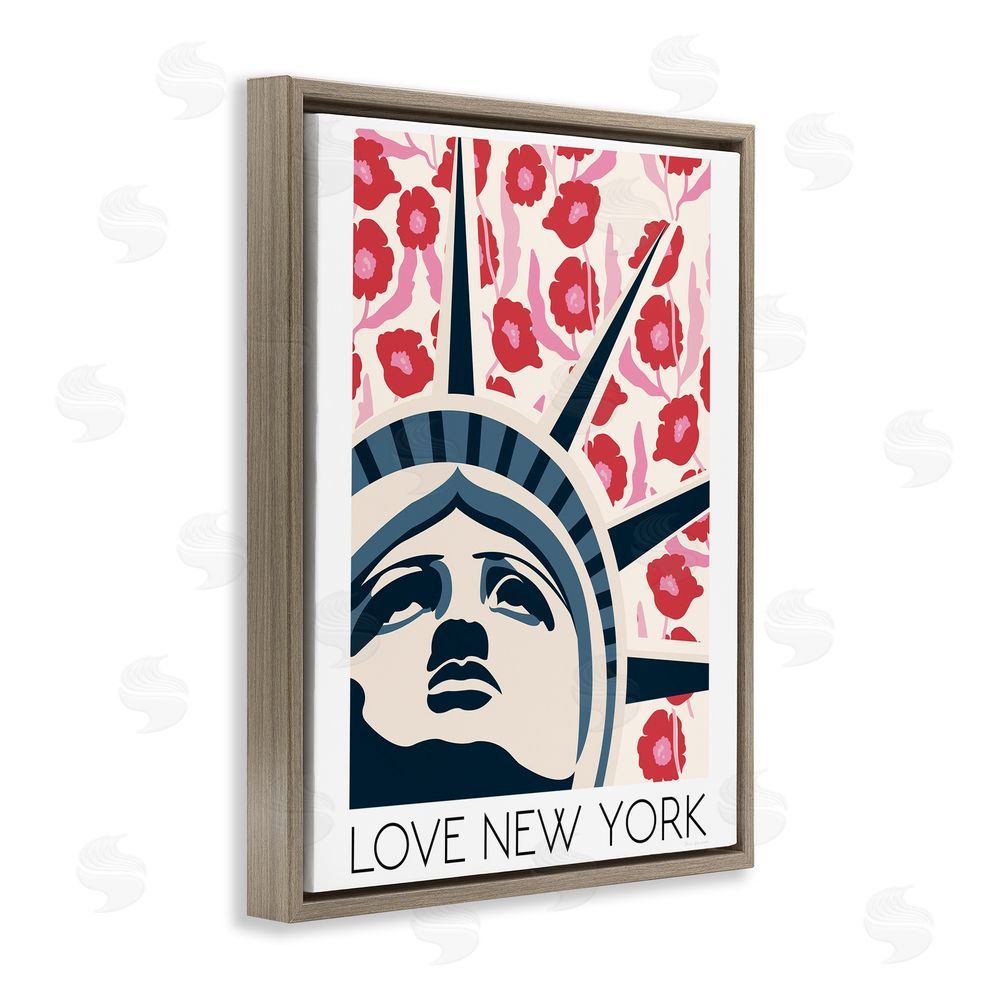 Wild Apple Groovy Florals Love New York Brown Floating Frame Canvas Wall Art Print