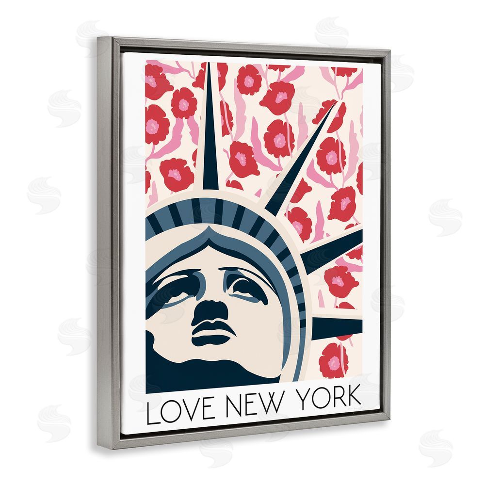 Wild Apple Groovy Florals Love New York Gray Floating Frame Canvas Wall Art Print