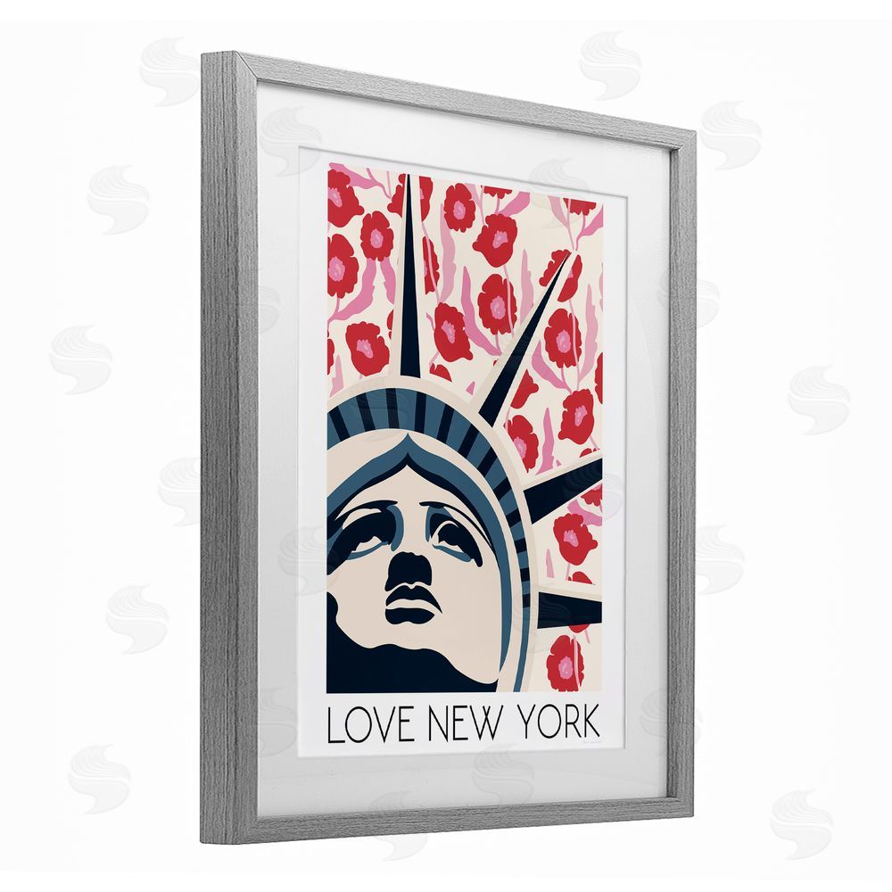 Wild Apple Groovy Florals Love New York Gray Framed Print Under Glass Wall Art