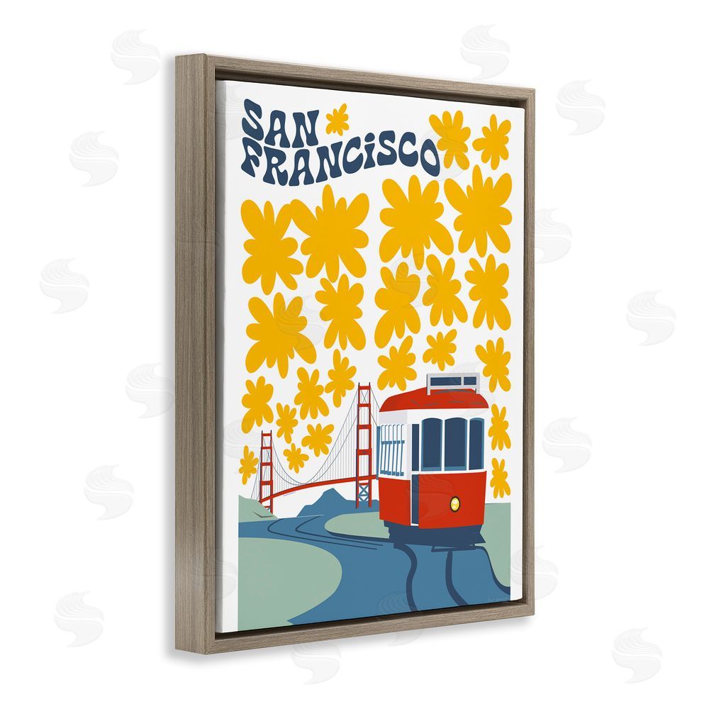 Omar Escalante San Francisco Trolley Brown Floating Frame Canvas Wall Art Print