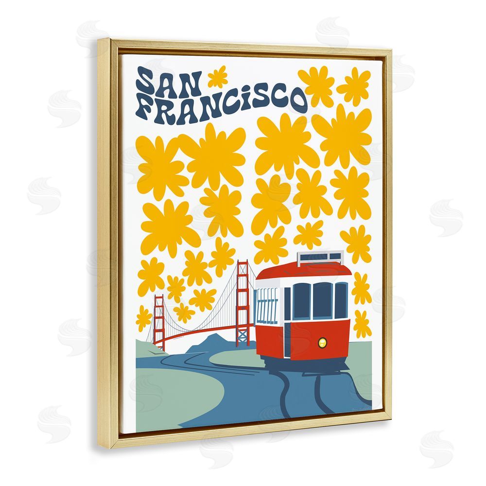 Omar Escalante San Francisco Trolley Gold Floating Frame Canvas Wall Art Print