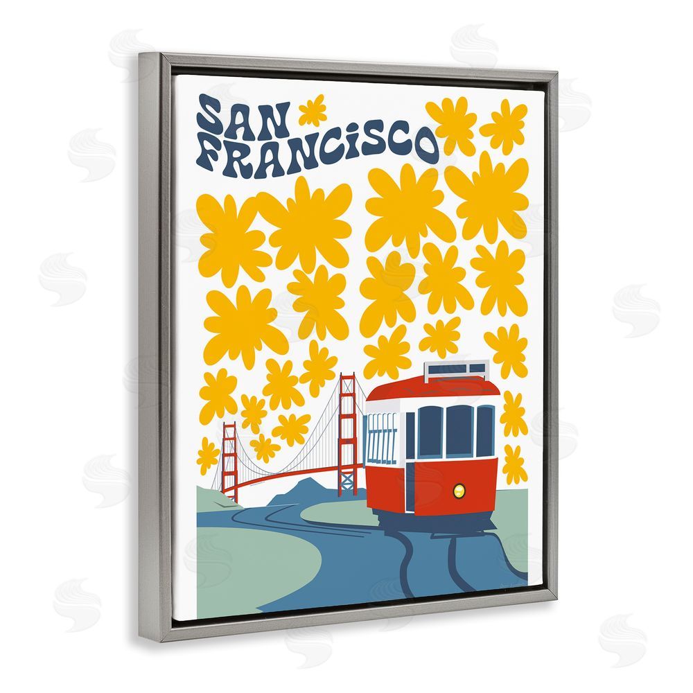 Omar Escalante San Francisco Trolley Gray Floating Frame Canvas Wall Art Print