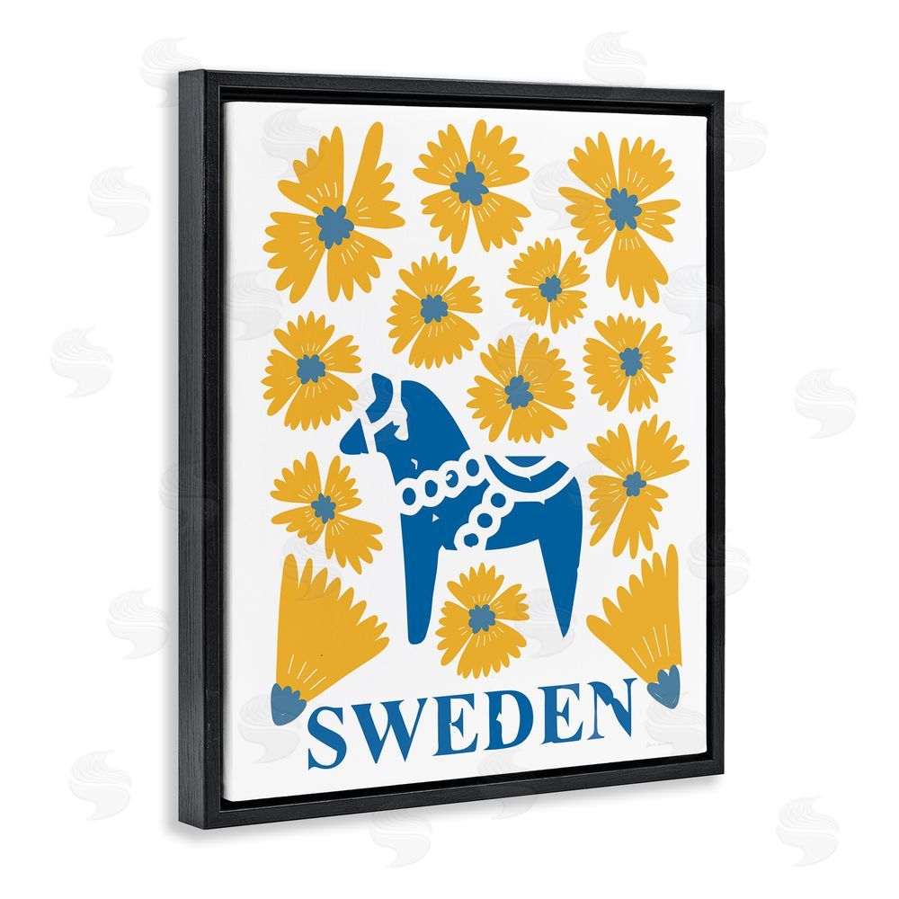 Omar Escalante Swedish Folk Flowers Black Floating Frame Canvas Wall Art Print
