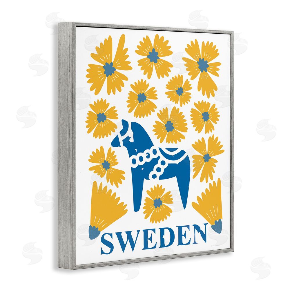 Omar Escalante Swedish Folk Flowers Gray Framed Giclee Wall Art Print