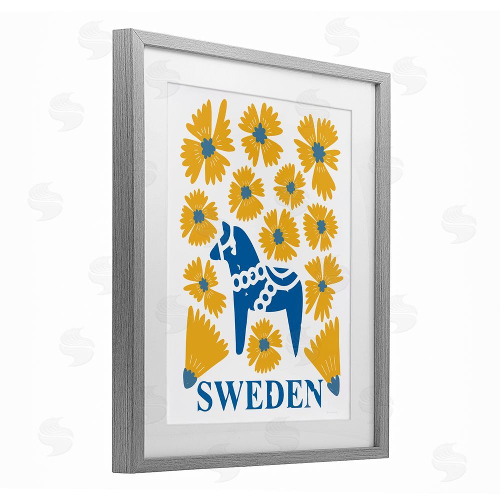 Omar Escalante Swedish Folk Flowers Gray Framed Print Under Glass Wall Art
