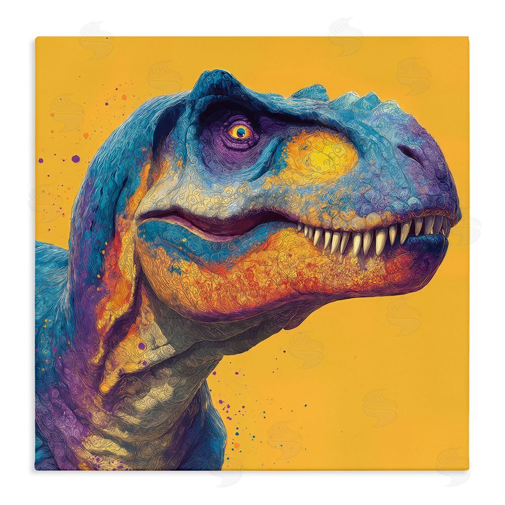 Wumples Vibrant T-Rex Portrait Stretched Canvas Wall Art Print