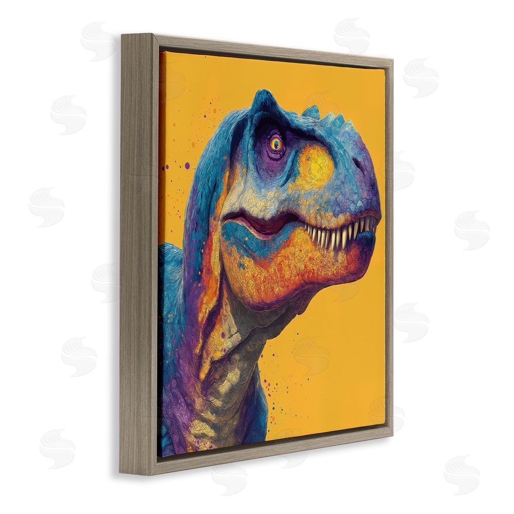 Wumples Vibrant T-Rex Portrait Brown Floating Frame Canvas Wall Art Print