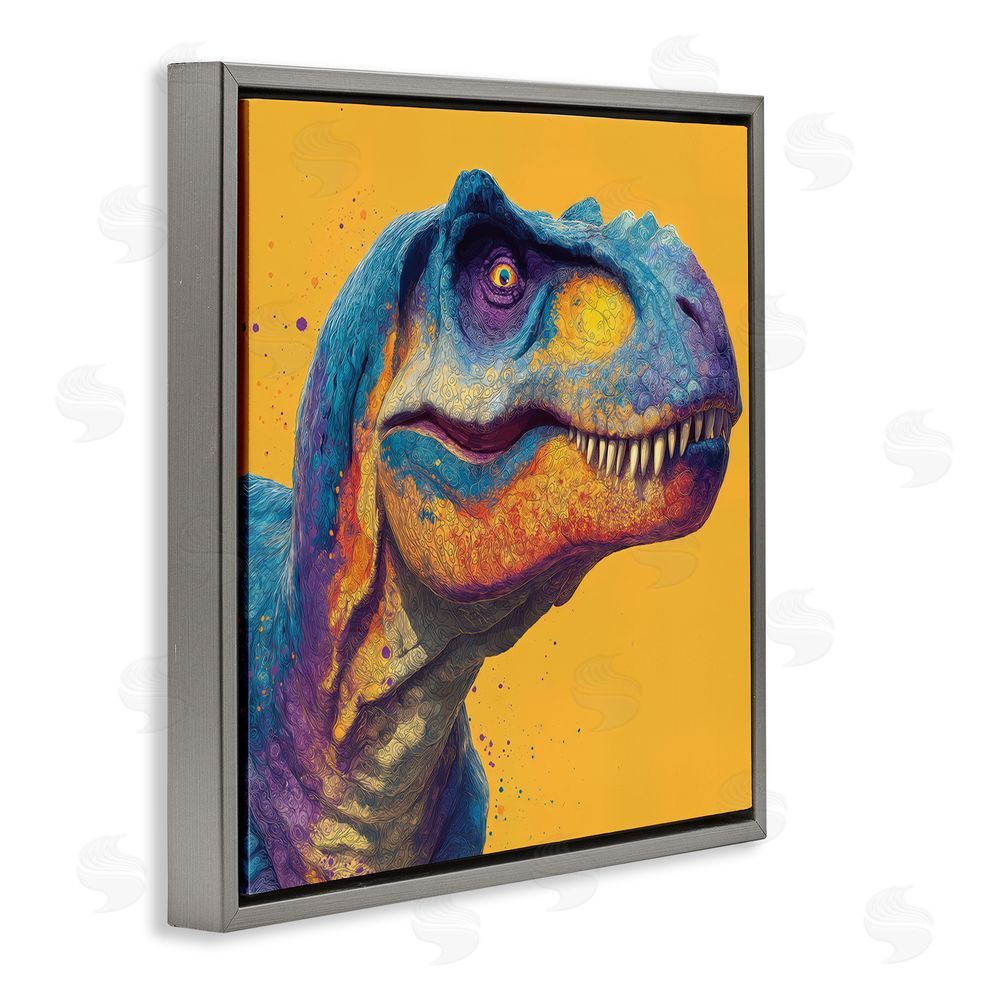 Wumples Vibrant T-Rex Portrait Gray Floating Frame Canvas Wall Art Print