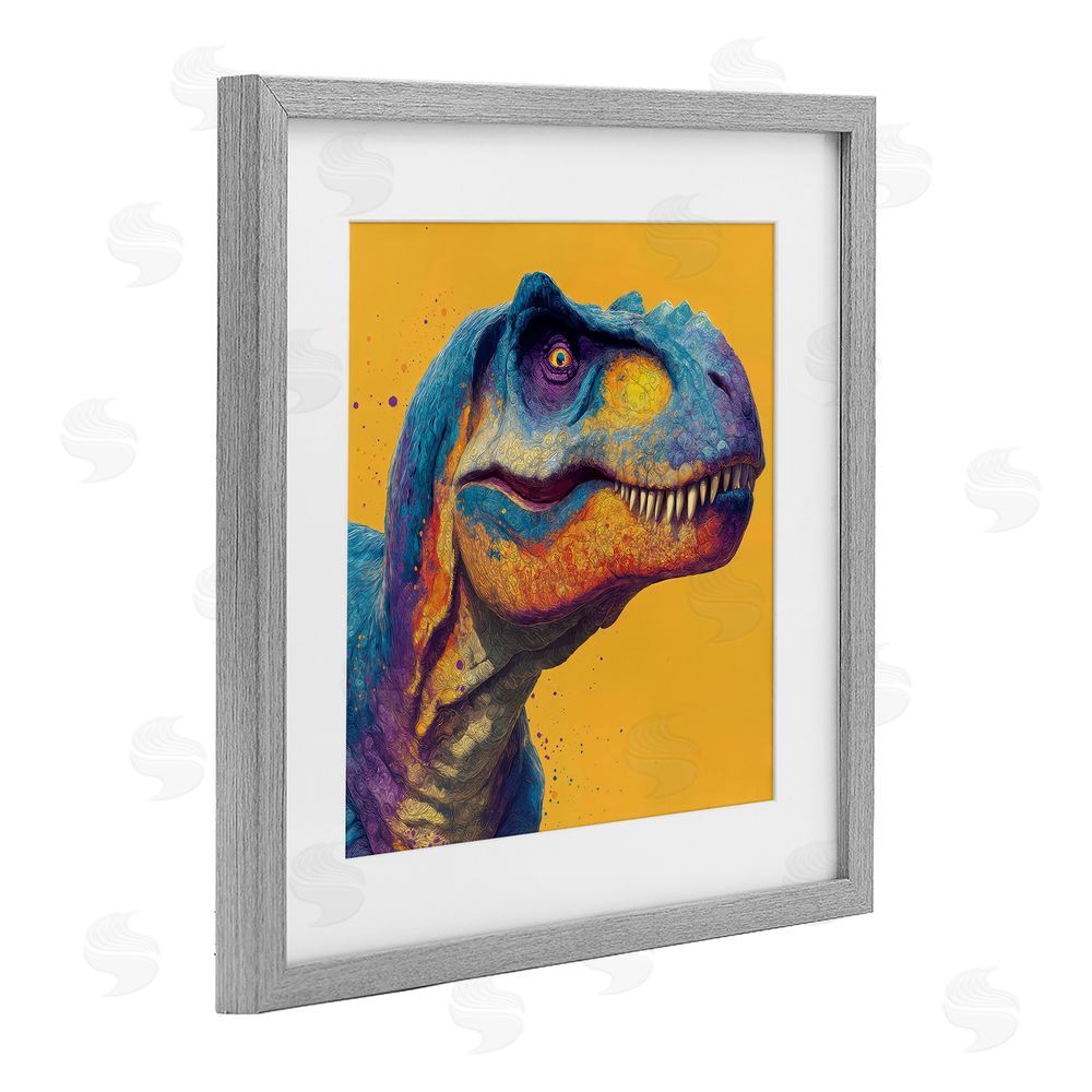 Wumples Vibrant T-Rex Portrait Gray Framed Print Under Glass Wall Art