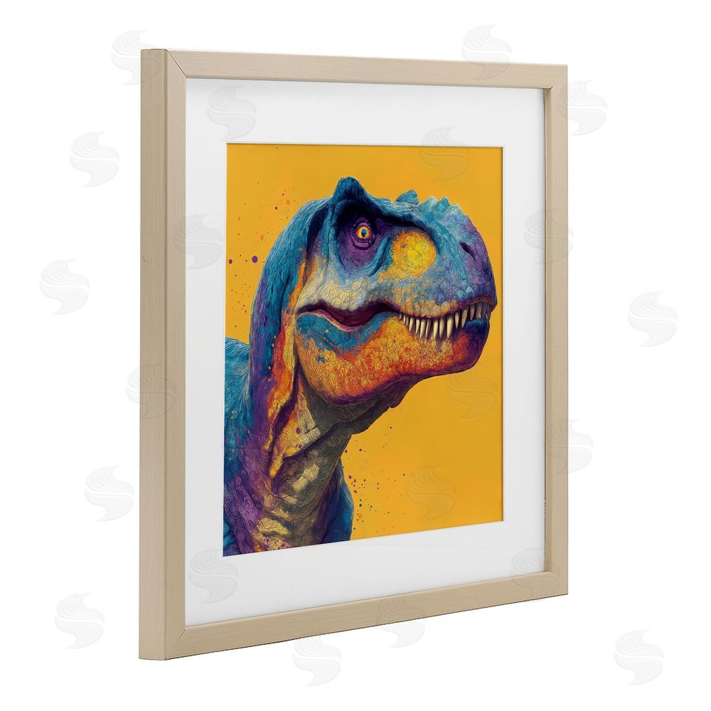 Wumples Vibrant T-Rex Portrait Brown Framed Print Under Glass Wall Art
