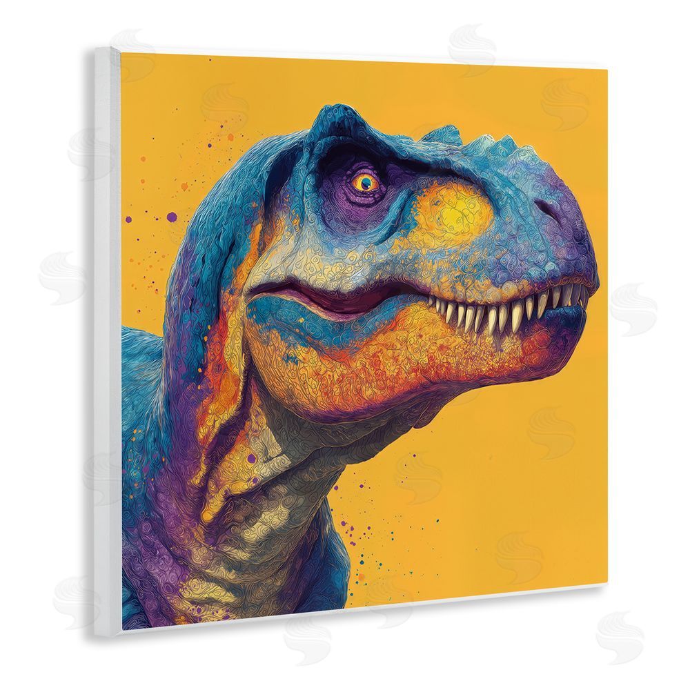 Wumples Vibrant T-Rex Portrait Wooden Wall Plaque Art Print
